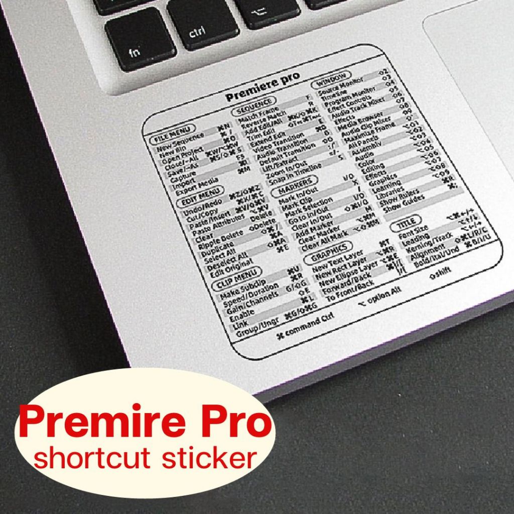 พร้อมส่งจากไทย | สติ๊กเกอร์ Shortcut สำหรับ Premire Pro สติ๊กเกอร์คีย์ลัดสำหรับโปรแกรม Premire Pro พื้นหลังใส