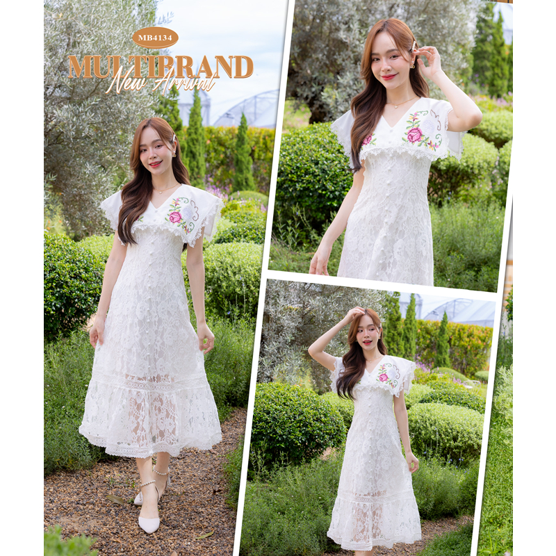 Fairyangelstore - เดรสยาวลายลูกไม้แต่งกระดุม (MB4134)
