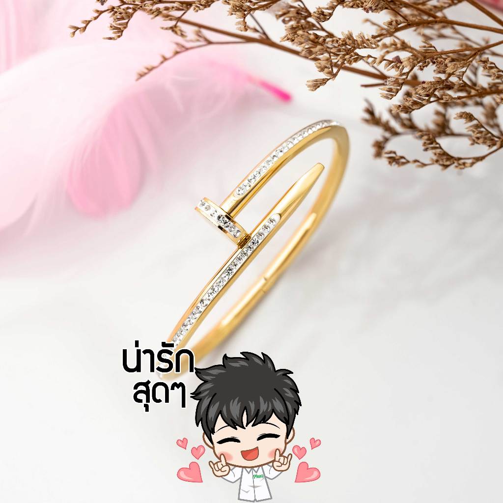 พร้อมส่ง🇹🇭ไม่ลอก ไม่ดำ กำไลตะปุ กำไลสแตนเลส แท้ งานเกรดจิวเวอรี่ กำไล ทรงตะปู   P104 - รูปที่ 4