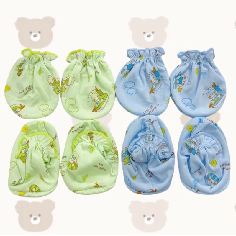 คละลาย 2 เซต ถุงมือ 4 ชิ้น ถุงเท้า 4 ชิ้น ลายเข้าเซต สำหรับเด็กแรกเกิด