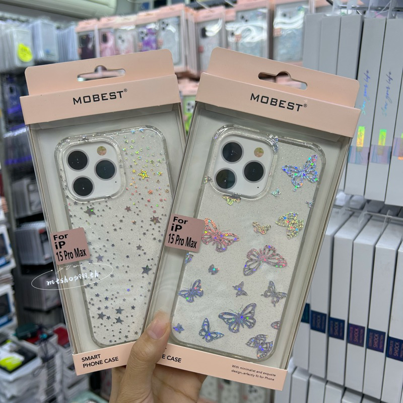 Mobest เคสใสกลิตเตอร์ ลายผีเสื้อ ลายดาว สำหรับรุ่น 16 16Pro 16ProMax 15 15Plus 15Pro 15ProMax 13ProMax 14ProMax 14Pro