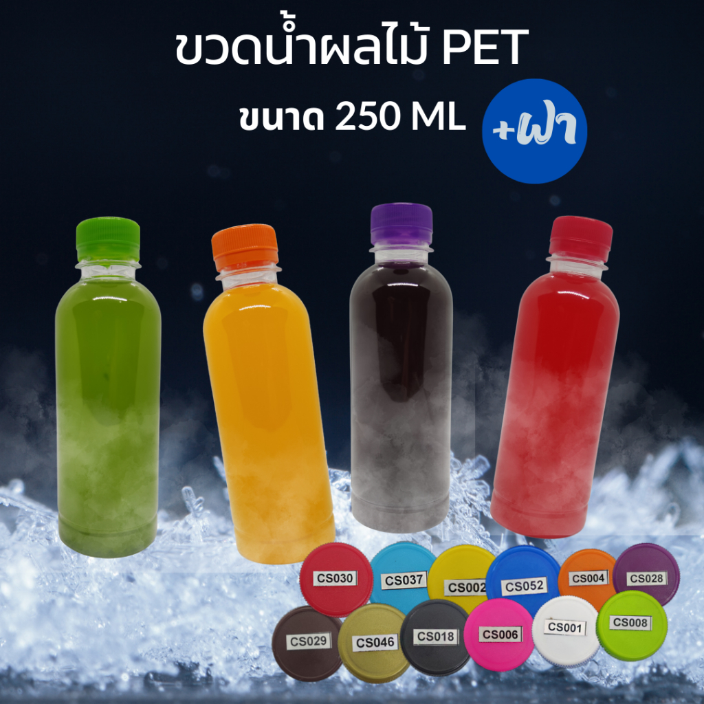 ขวดพลาสติกใส PET ทรงกลม  ขนาด250 ml (250cc) พร้อมฝา บรรจุ 50-150ใบ/แพ็ค