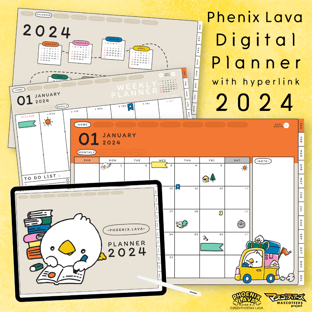 Phoenix Lava Digital Planner 2024 with hyperlink แพลนเนอร์2024 แพลนเนอร์ดิจิตอล