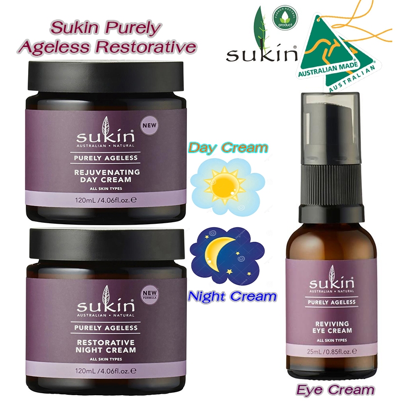 Sukin Purely Ageless Rejuvenating Day Cream 120ml / Night Cream 120ml / Reviving Eye Cream 25ml แท้สูตรออสเตรเลีย