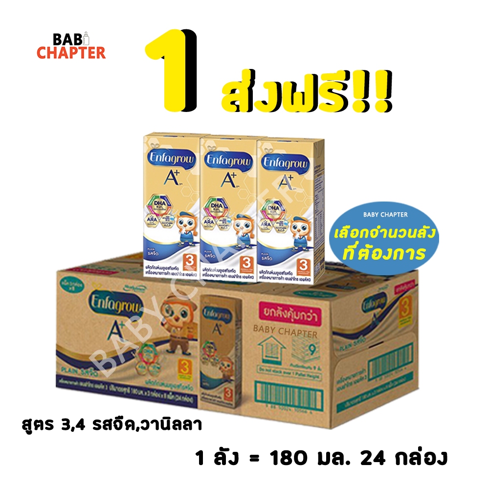 ส่งฟรี! Enfagrow A+ เอนฟาโกร เอพลัส นกฮูก สูตร 3 และ 4 จืด 180 มล 24 กล่อง นม นมจืด นมกล่อง