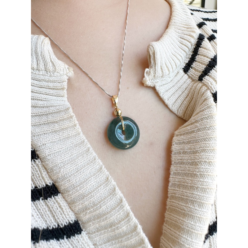 PDJ-14BI.DBL จี้หยก จี้บีดิส หยกพม่า หยกบลูโอเชี่ยน Blue Ocean หยกเขียว น้ำทะเลลึก เนื้อแก้ว สีเข้ม เงางาม จี้หยกแท้
