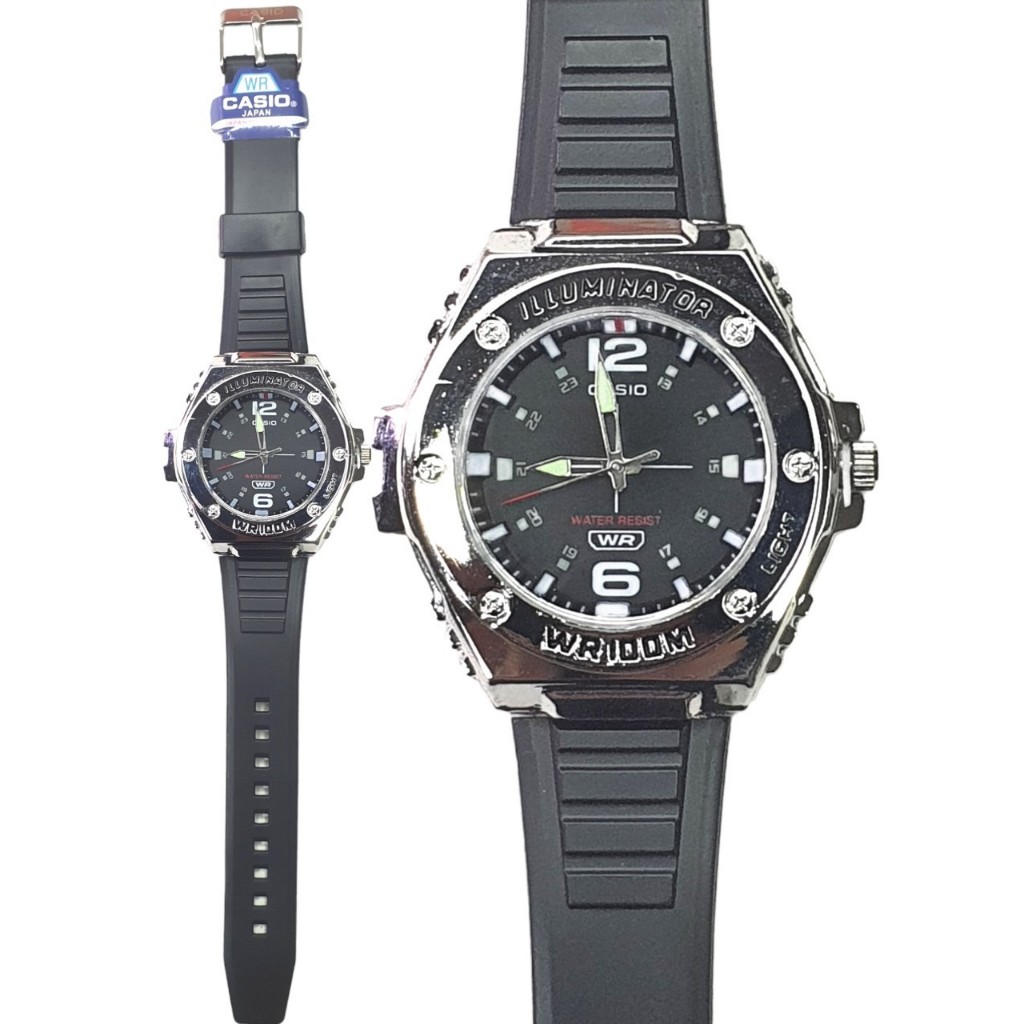 Illuminator นาฬิกาแฟชั่นcasio(กันน้ำ) นาฬิกาข้อมือผู้ชาย คาสิโอ้สายยาง สีดำ นาฬิกาคาสิโอ้ นาฬิกาเด็กโต RC646