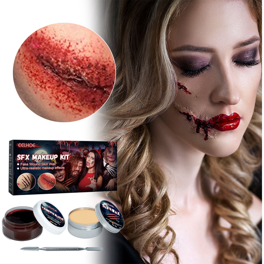 Halloween Skin Scar Wax Vampire Blood Cut Wound Effect Makeup Kit Horror แต่งหน้าเอฟเฟค รอยแผล ครีมแ