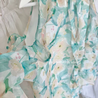 NITAAN (มี46/52)Rose’ DRESS สวยหวานปานเจ้าหญิง ชุดผ้าเยอะ ผ้าออแกนซ่าวิ้งๆลายดอกสีหวาน ชุดมีซับ เปิดไหล่เบาๆมีเชือกค่า
