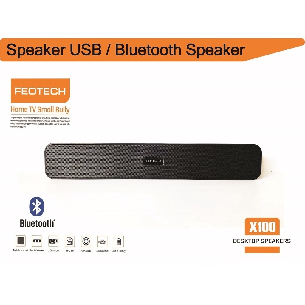 FEOTECH ลำโพง Bluetooth Sound Bar Wireless Speaker รุ่น X100 เชื่อมต่อ Bluetooth, TF, USB, FM, AUX