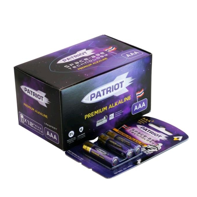 ถ่าน Patriot Premium Alkaline size AAA 12 แพ็ค/กล่อง (แพ็ค 3 ก้อน)