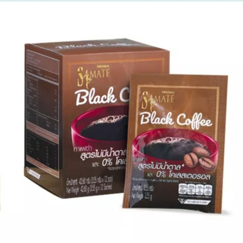 กาแฟดำ มิสทิน เอสเมท แบล็ค คอฟฟี่ ขนาด 42.6 กรัม (1 กล่อง มี 12 ซอง)