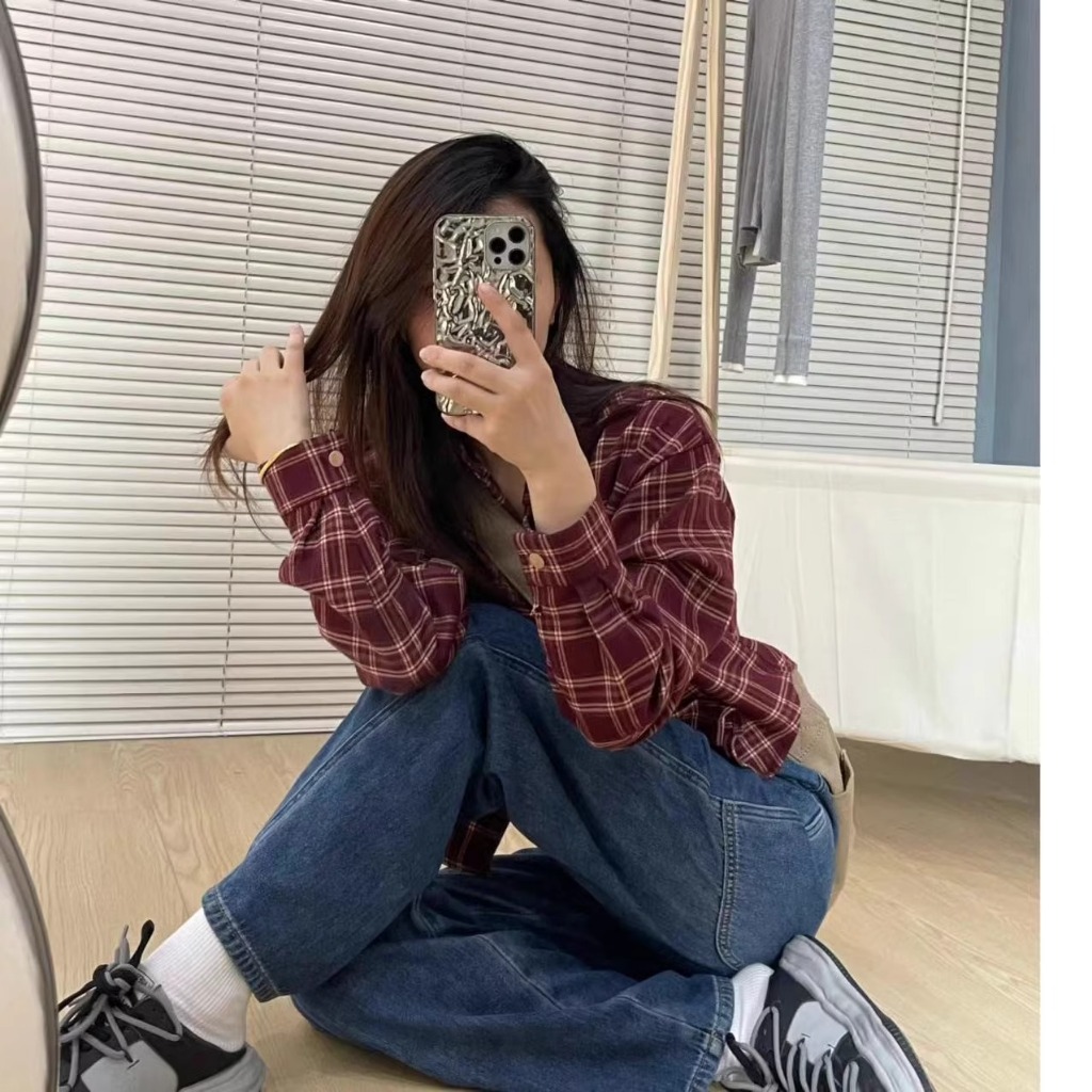 ล้างสต็อก🔥 PBB12365 เสื้อเชิ้ตลายสก๊อตแขนยาวคอปกผู้หญิงขนาดใหญ่ เสื้อแฟชั่นย้อนยุคสไตล์ฮ่องกง เรียบๆแต่สวยใส่ชิวๆ