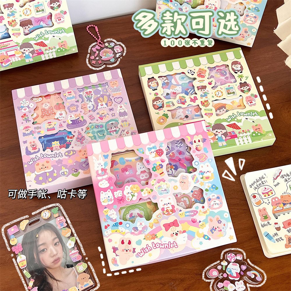 【ใหม่ล่าสุด】100แผ่น/กล่อง สติกเกอร์ สติ๊กเกอร์ไดคัท ลายน่ารัก Sticker น่ารักกันน้ำ ตกแต่ง ไดอารี่
