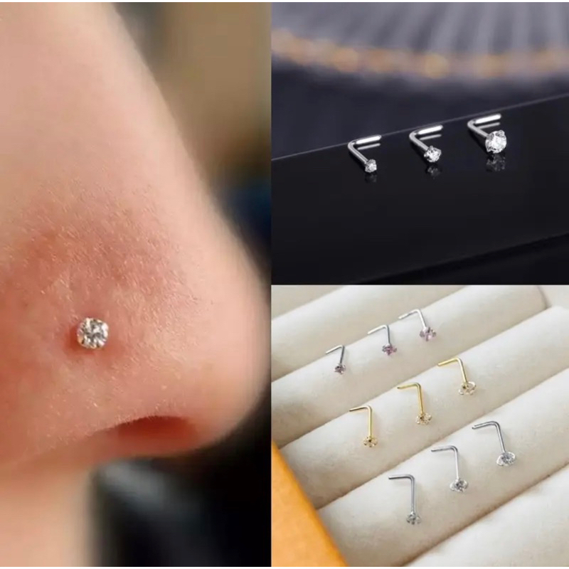 🇹🇭 EN03 🌈 (1 ชิ้น)  จิวจมูก Stainless ตัว L แพ้ง่ายใส่ได้ Nose Stud