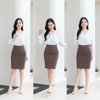 🍉กระโปรงทำงาน ผ้าโรเชส ยาว 22 นิ้ว ผ่าหลังแหวก Sz.S-3XL กระโปรงทรงเอ-ทรงสอบ