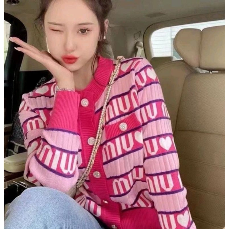 พร้อมส่ง เสื้อไหมพรมแขนยาวงานทอลายทั้งตัวเกรดพรีเมี่ยมแต่งกระดุม