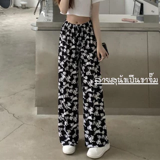 พร้อมส่งในไทย** กางเกงขายาว ผ้านิ่มเด้ง เอวยืด พรางหุ่น ใส่สบาย Pants สไตล์แฟชั่น ลายกราฟฟิก เสื้อผ้าแฟชี่นผู้หญิง K11