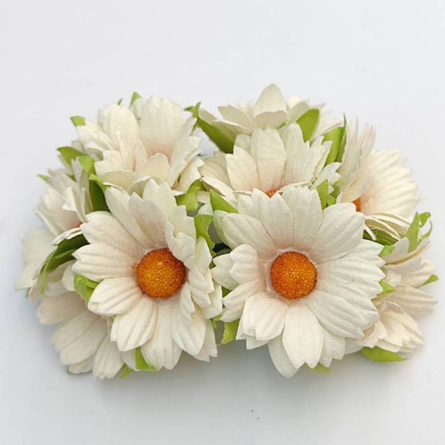 [10 ดอก] ดอกไม้ประดิษฐ์ จากกระดาษสา ดอกเดซี่ สีขาว ขนาด 37 มม