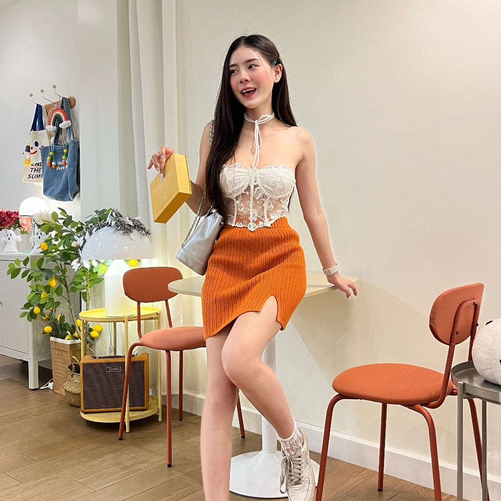 🌈SpinnyHouse🌈กระโปรงสั้นทรงเอ ผ่าข้าง ผ้าไหมพรมหนา 🦪 ต้อนรับลมหนาว รุ่น ยาหยี B-048-2-A - รูปที่ 5