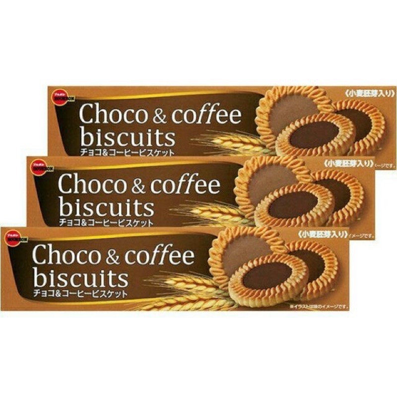 BOURBON CHOCO & COFFEE Biscuits เบอร์บอน คุกกี้ บิสกิต หน้าครีมช็อกโกแลตและครีมกาแฟ (1กล่องบรรจุ24 ชิ้น)