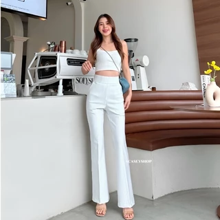 Acasey กางเกงขายาวผู้หญิง ขาม้า โรเชฟ ซิปข้าง ลายริ้ว มีขอบ Kingม้าริ้ว