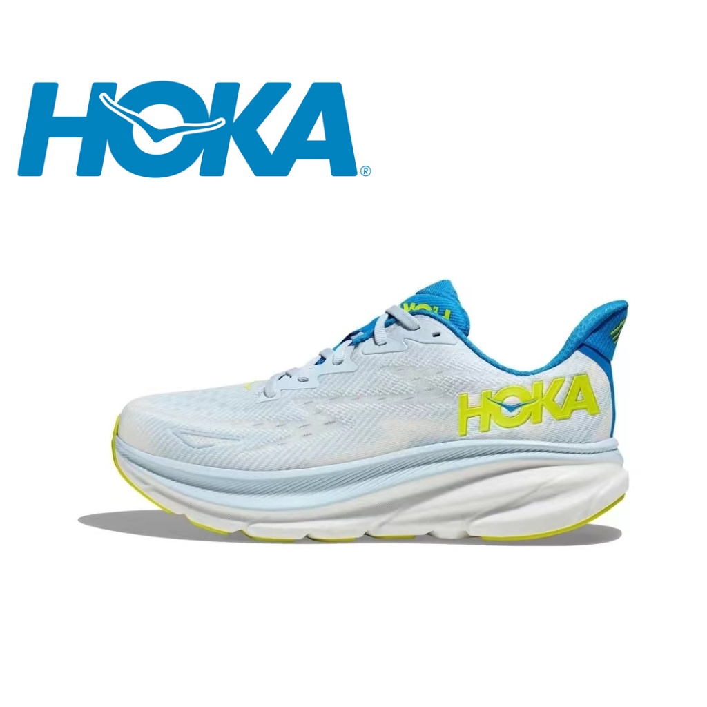 HOKA ONE ONE Clifton9 Wide Anti slip Durable Low Top Running Shoe Men's White Blue Yellow