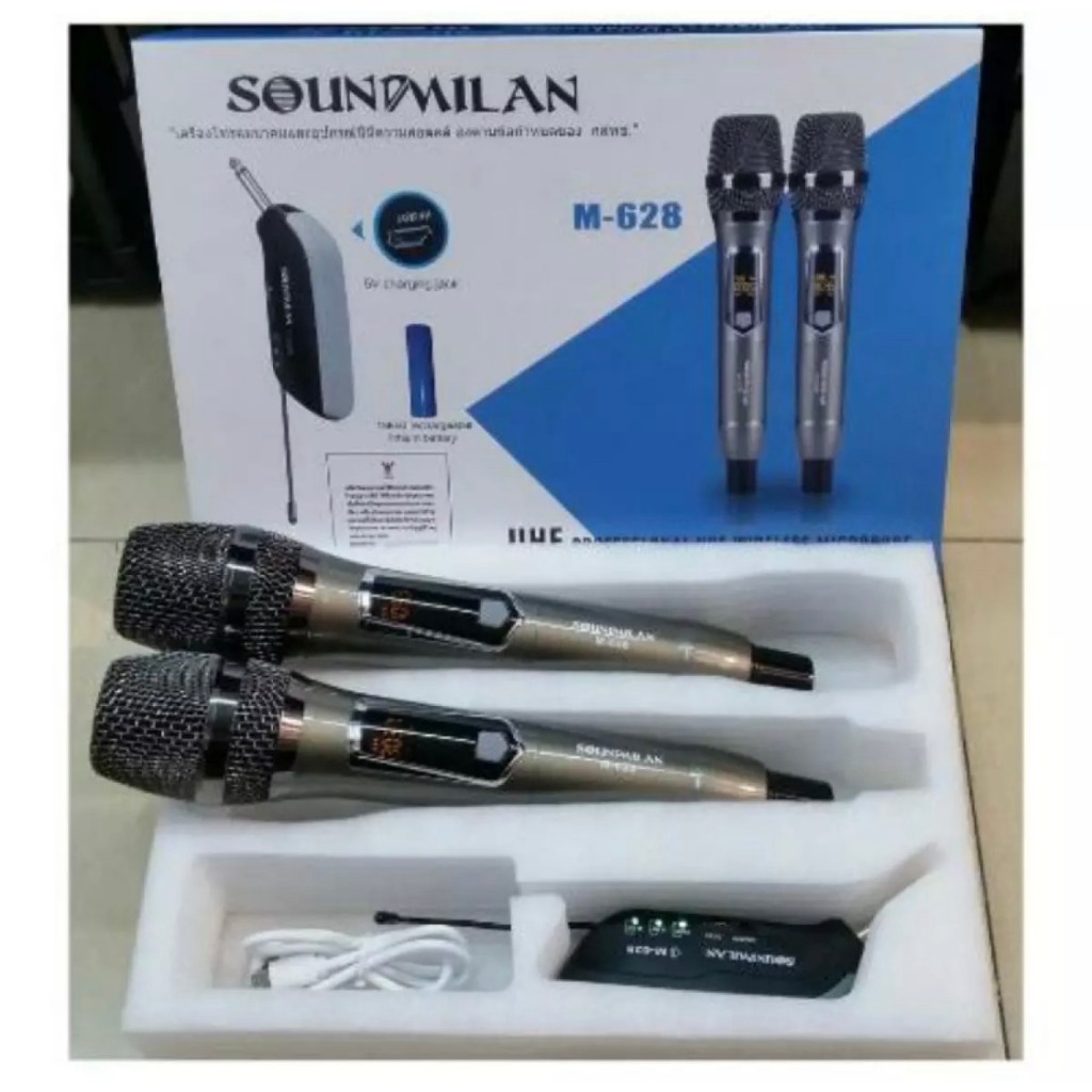 SOUNDMILAN ไมค์โครโฟน ไมค์โครโฟนไร้สาย ไมค์ลอยคู่ รุ่น M-628 UHF แท้ Wireless Microphone ไมค์ร้องเพลง รุ่นใหม่ล่าสุด
