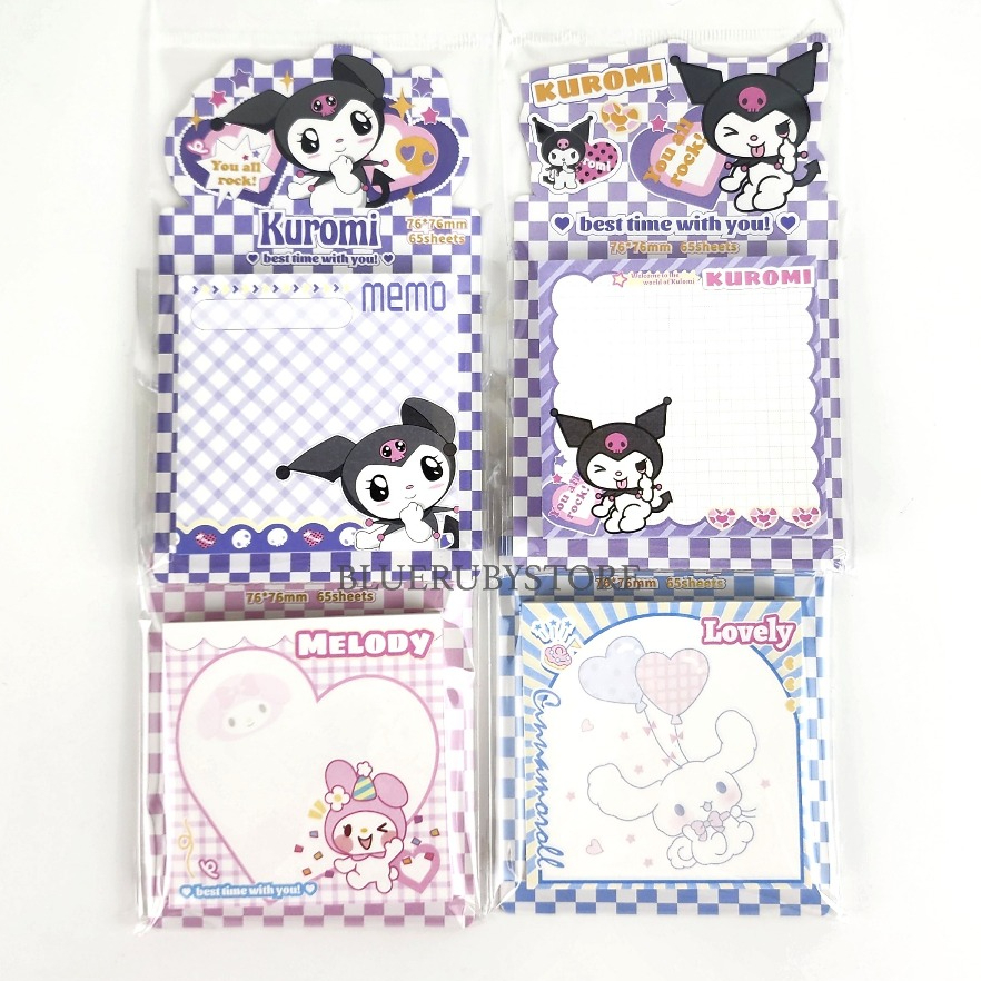 พร้อมส่ง กระดาษโน๊ต ลายการ์ตูน Sanrio memo (7.6x7.6cm) 65แผ่น ซานริโอ้