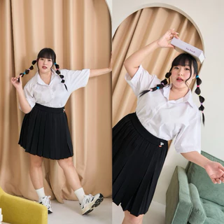 🩶ไซส์ใหญ่🩶 เสื้อนักศึกษาทรงบอย ทรงบอยสาวอวบ คอจีน-คอปก รอบอก40-56