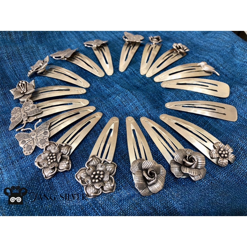 กิ๊บป๊อกแป๊ก กิ๊บติดผมเงินแท้ ดอกไม้ ปลา เครื่องประดับ ของขวัญ ยาว6.5cm กว้าง1.8cm