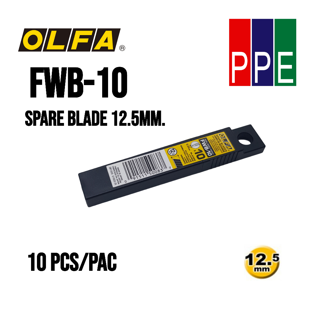 FWB-10 [OLFA] ใบมีดคัตเตอร์ดำ 12.5mm.Ultra sharp spare blade 12.5mm. (10ใบ/หลอด)