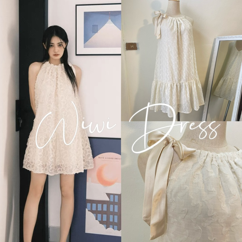 Wendystore182 (Wiwi Dress)เดรสผ้าปักลายทรงปล่อย เชือกผูกไหล่ผ้าซาติน