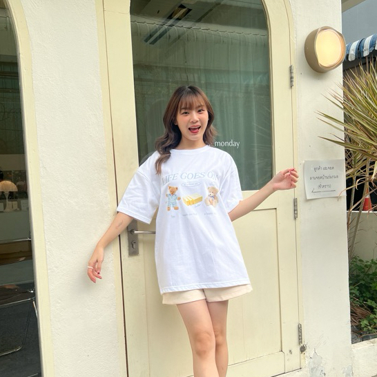 เสื้อยืด Oversize ·͜·♡ ꒰ HONEY MOOD ⸝⸝⸝🍋 ꒱   สกรีนลายสุดคิ้วท์ ‎੯‧̀͡u\ 🥛🍴
