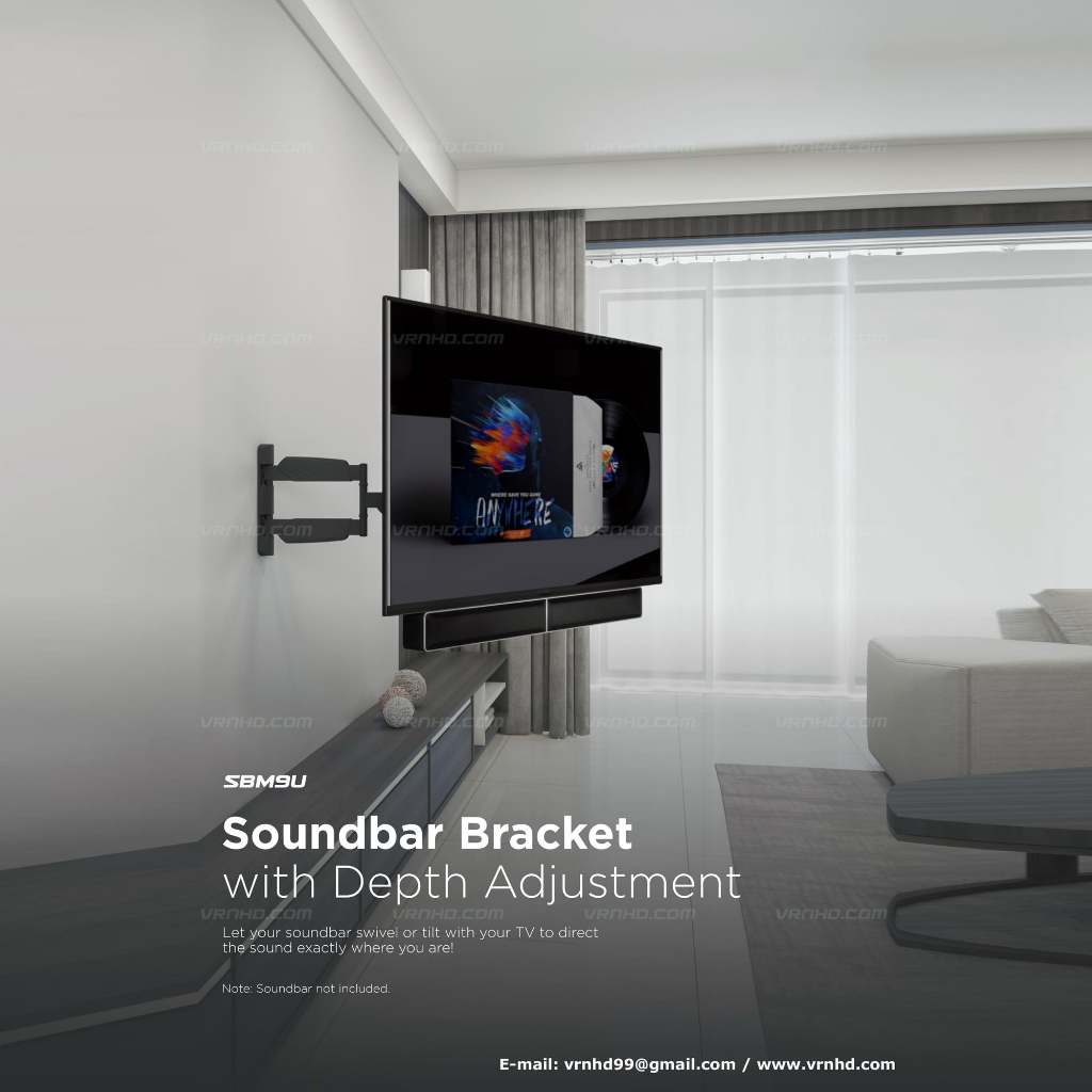 SBM9U ขายึด,ขาแขวนลําโพงซาวด์บาร์แบบ Universal ติดตั้งเข้ากับตัวทีวี หรือขาแขวนทีวี (*ไม่รวมทีวี)