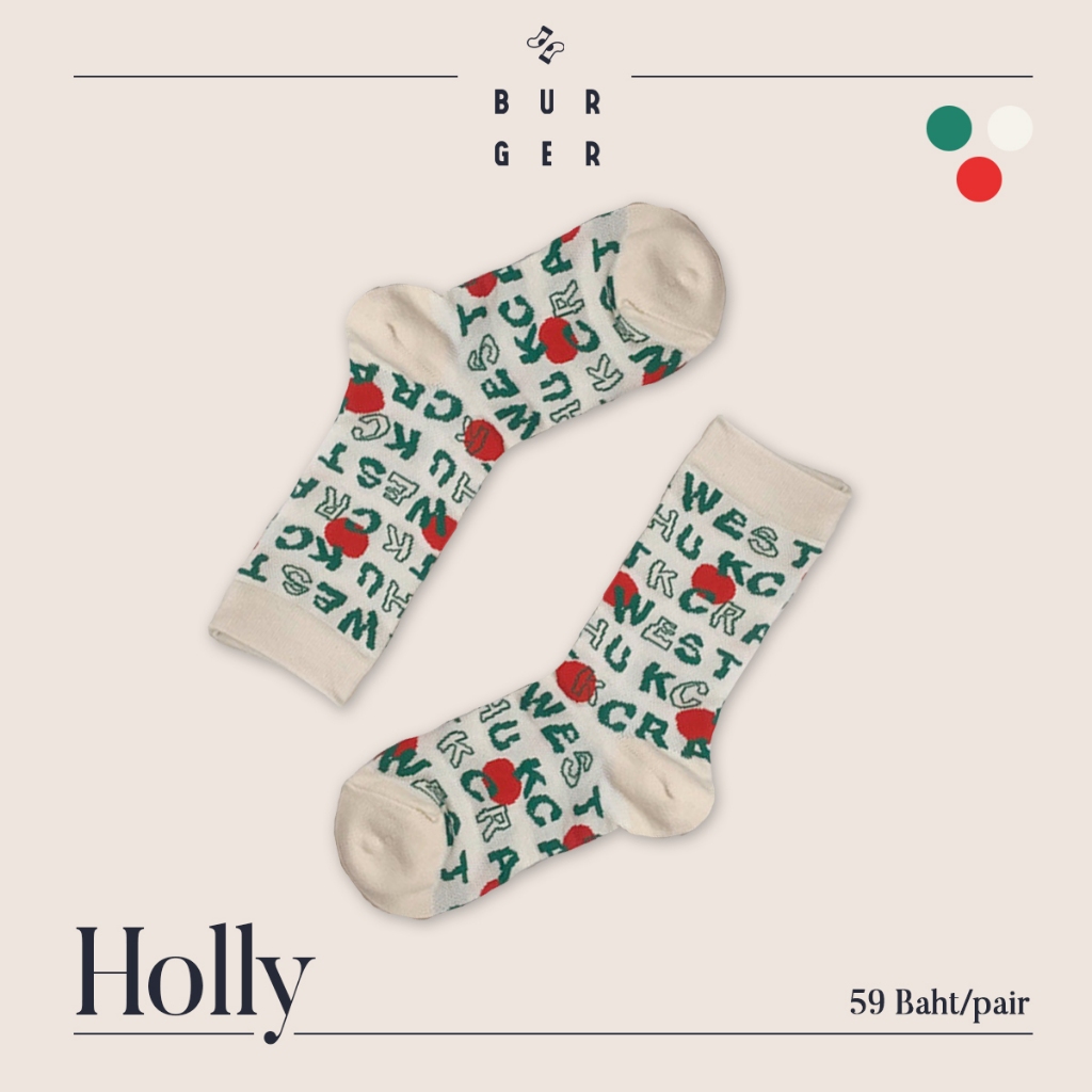 Holly ถุงเท้าแฟชั่นครึ่งแข้ง ลายฮอลลี่ น่ารัก ราคาถูก คุณภาพดี