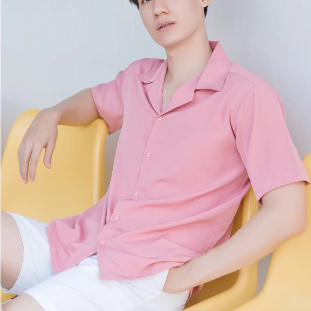 🩷 เสื้อเชิ้ตแขนสั้นสีชมพู มินิมอล UNISEX ทรงOversize ใส่สบายผ้าไม่ร้อน ไซส์M-6XL"