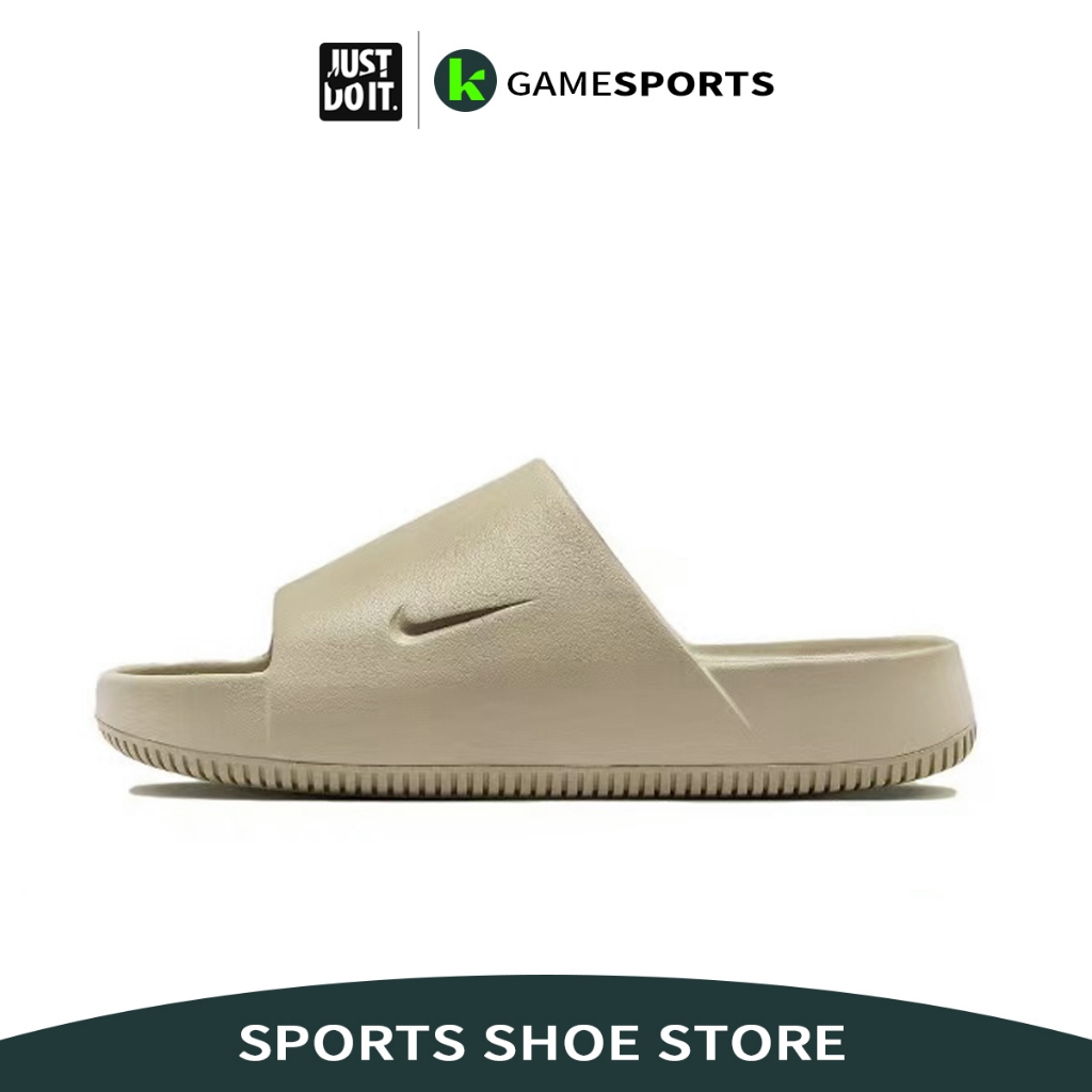 รองเท้าวิ่ง Nike Calm slide สีเทาน้ำตาล เหมาะสำหรับในร่มและกลางแจ้ง นุ่ม/น้ำหนักเบา ทั้งสองเพศ FD411