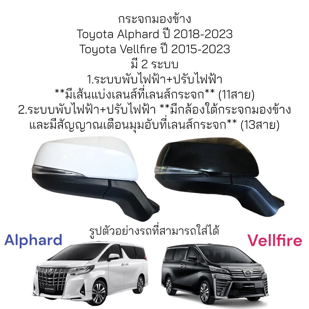 กระจกมองข้าง Toyota Alphard ปี 2018-2023 / Toyota Vellfire ปี 2015-2023 มี 2 ระบบ