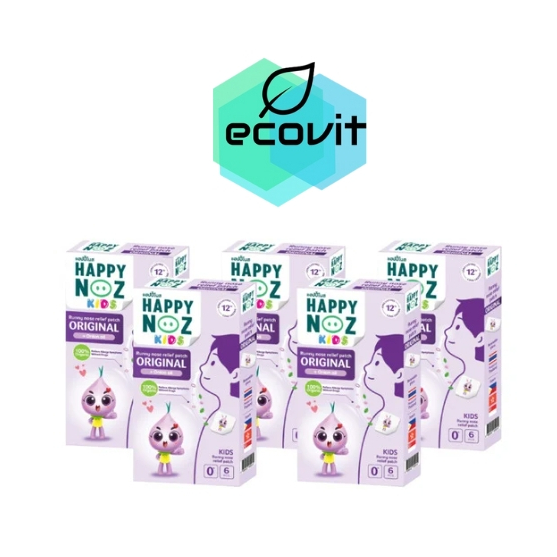 [5 กล่อง] Happy Noz Original แฮปปี้ โนส สติ๊กเกอร์หัวหอม แผ่นแปะหัวหอม ออร์แกนิค สูตรหอมม่วง [6 ชิ้น/กล่อง]