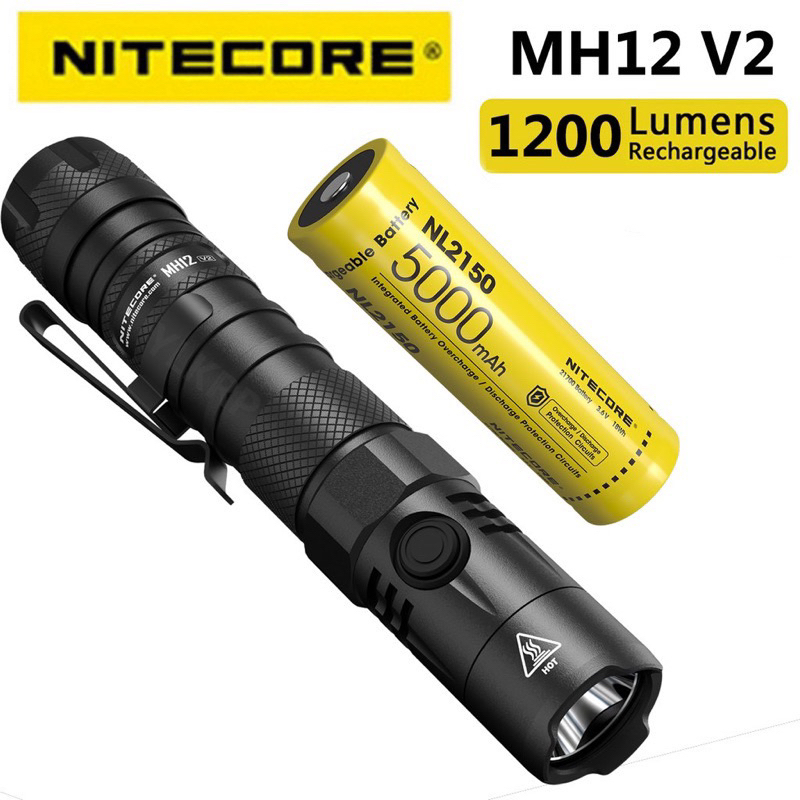 พร้อมส่ง Nitecore MH12 V2 USB-C ไฟฉายแบบชาร์จไฟ 1200 Lumens