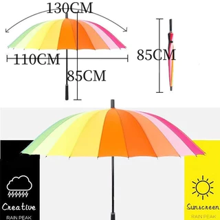 ร่มขนาดใหญ่สีรุ้ง กันแดด กันฝน กันแสง รุ่น16ก้าน 16สี สีสันสดใส วัสดุแข็งแรง ด้ามจับทนทานพอดีมือ