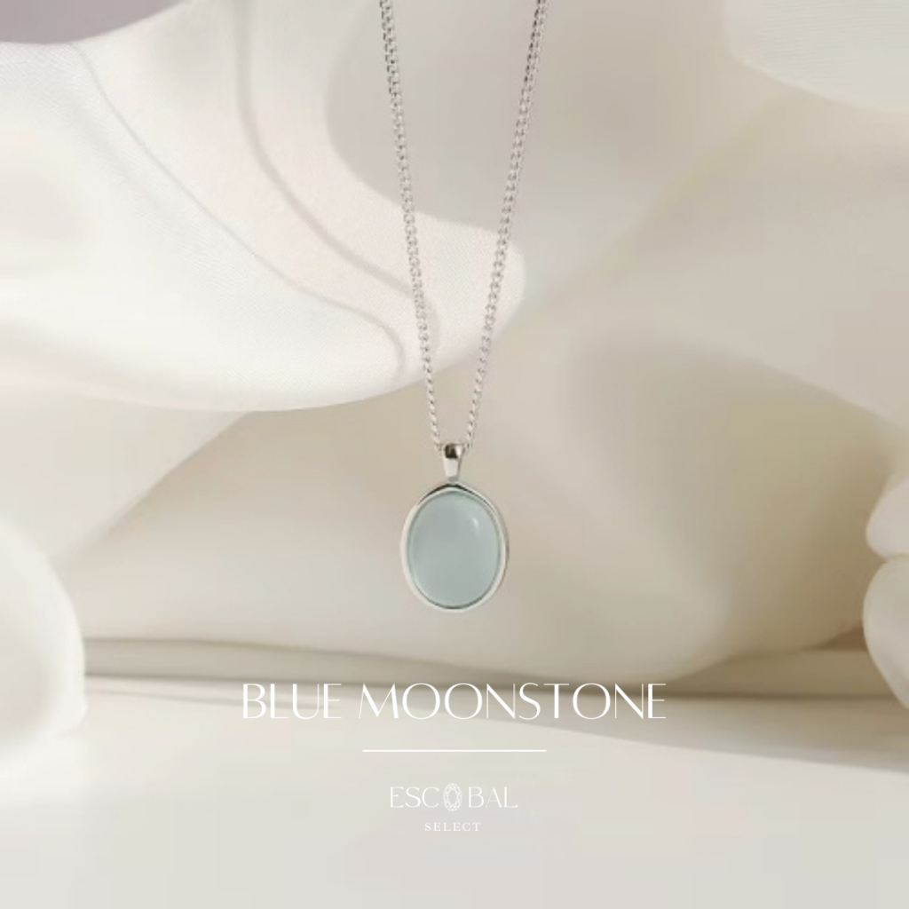 ESCOBAL✨สร้อยคอเงิน Blue Moonstone จี้หินโมรา สร้อยคอเงินเงิน S925 สร้อยคอพลอย สร้อยแฟชั่น ของขวัญ