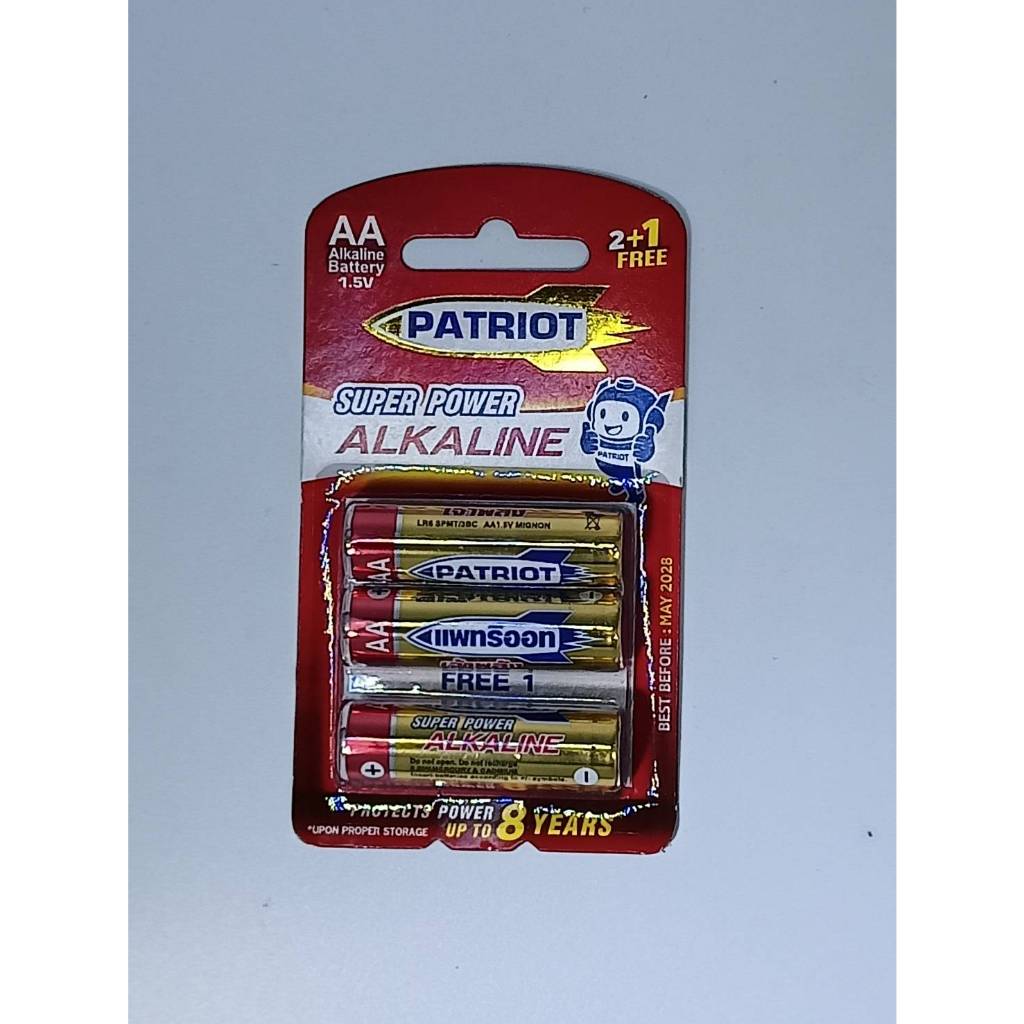 ถ่าน เจ้าพลัง PATRIOT แพทริออท   AA AAA 1.5 โวลต์ Pack 3 ก้อน ถ่านอัลคาไลน์ Alkaline 1.5V LR03SPMT 3