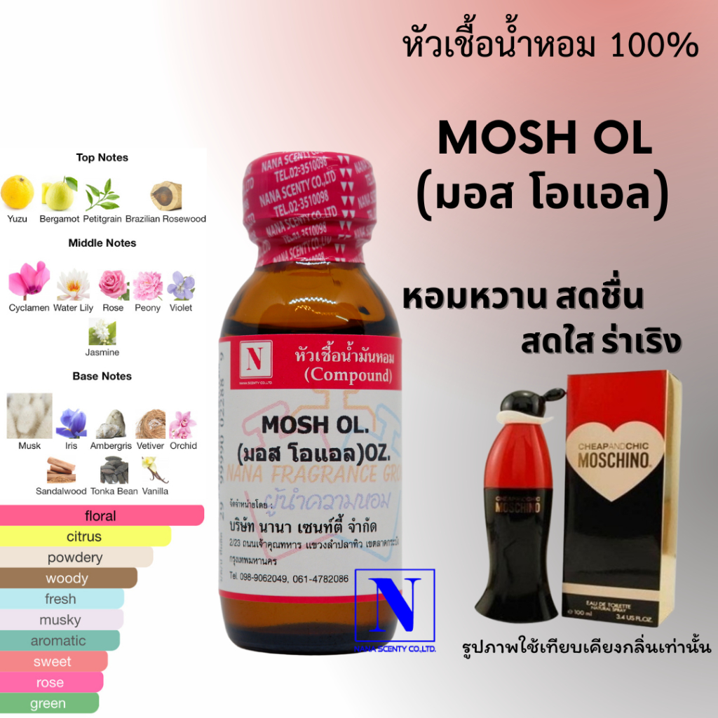 หัวเชื้อน้ำหอมแท้ 100% กลิ่นมอส โอแอล (MOSH OL) ขนาด 30 ML-100 ML