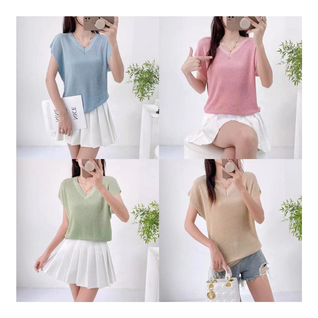 เสื้อไหมพรมผสมดิ้นเงินดิ้นทอง คอวี รุ่นแขนล้ำ นิ่ม ใส่สบาย แมทกับอะไรก็สวยงาม ใส่เที่ยวใส่ลำลองได้หมด296#