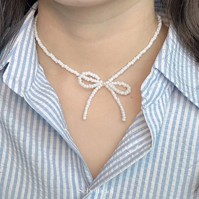 ꒰พร้อมส่ง꒱ ♡ Ribbon Necklace ⋆୨୧˚ | สร้อยคอลูกปัด ผูกโบว์ | สร้อยคอจี้รูปโบว์ ☼