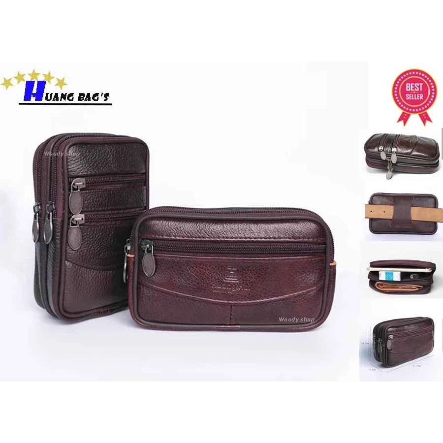 🅰 Huang Bag's Case 🅰 ซองหนังคาดเอว กระเป๋าหนัง ใส่มือถือ 🔷หนังแท้ ช่องเยอะ พร้อมส่งจากไทย✅