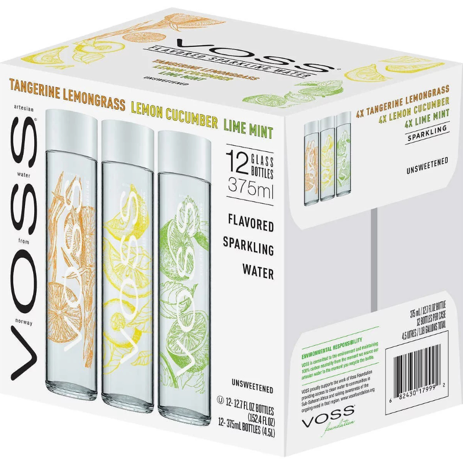 📌ส่งฟรี🌟พร้อมส่ง🌟VOSS Set Flavored Sparkling 375 ml 12 bottle(Glass),(4 bottle/Flavored) กลิ่นผลไม้ 