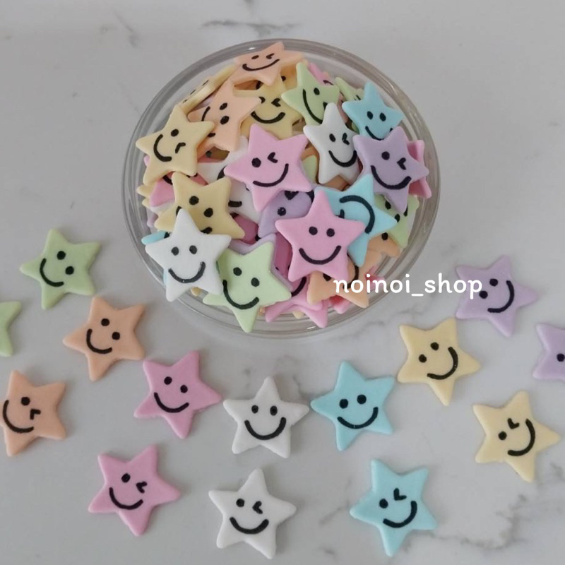 น้ำตาลแต่งหน้าเค้ก ดาวยิ้ม Smileys สีพาสเทล น่ารักสีสดใส สามารถรับประทานได้